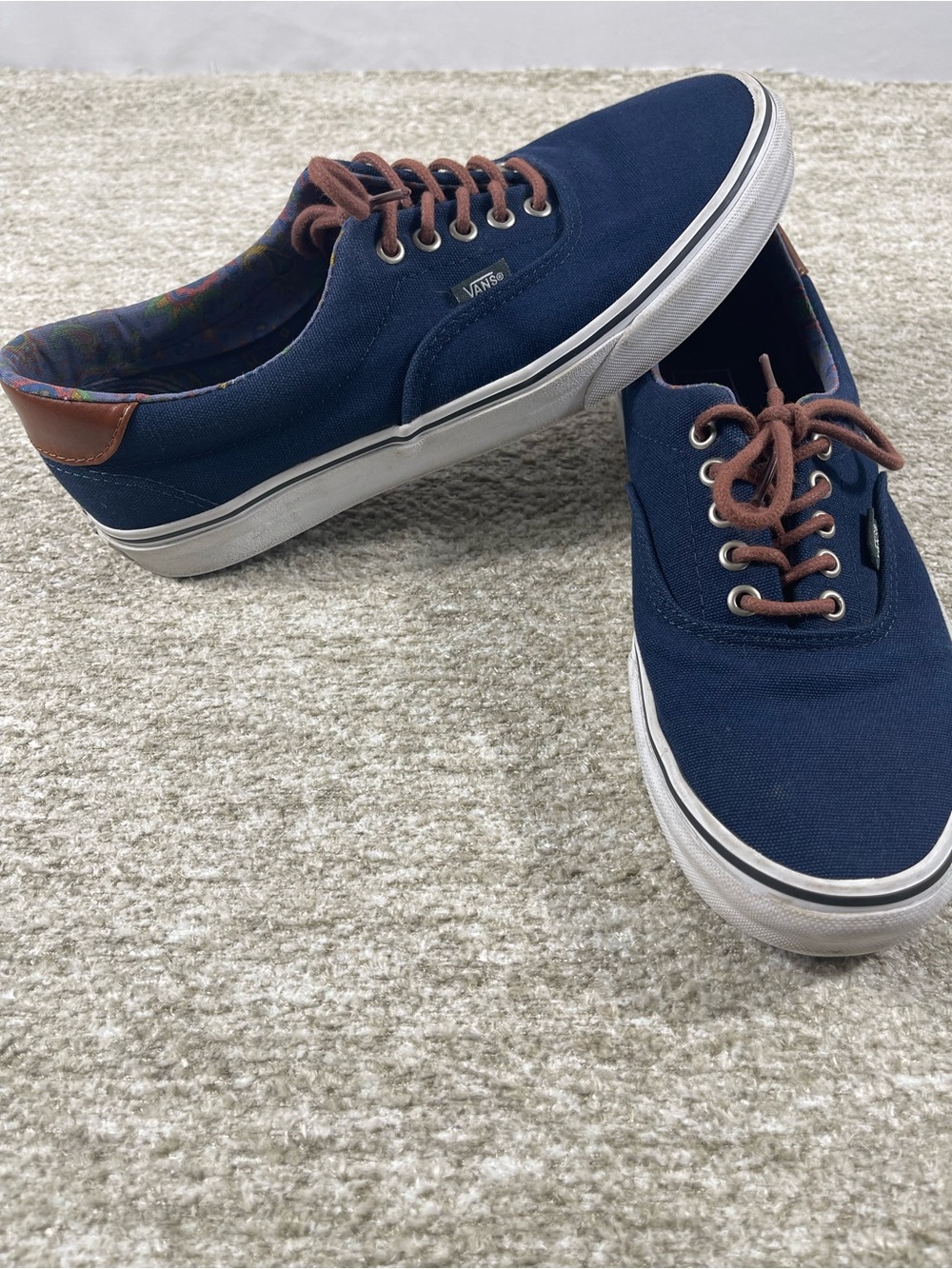 Vans Navy Canvas Low Top Sneakers with Brown Laces, Size 10.5. SKU#0289 - Picture 2 of 6